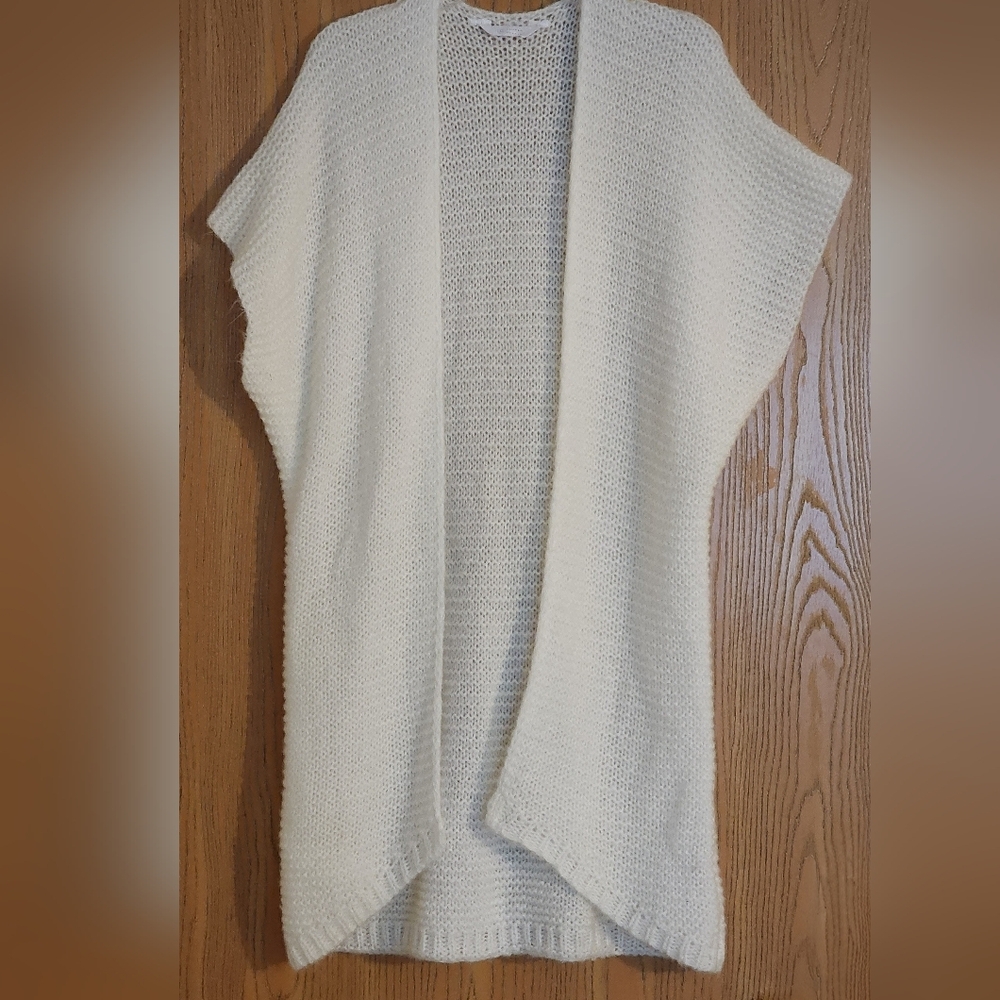 Lauren Conrad WHITE Soft Knit Kimono Sleeve Duster Open Front Cardigan Sweater